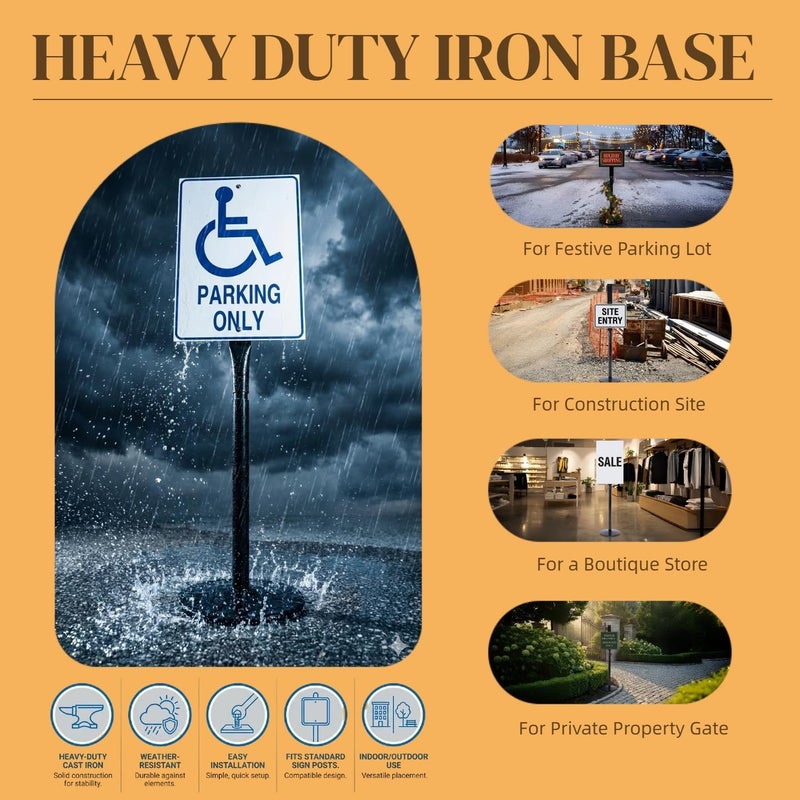 Kdgarden Heavy Duty Cast Iron Sign Post and Base Kit - 14" DIA Stand with 48" Post and Bolts & Nuts for Hanging Signs, Portable Sign Holder for Parking and Recreational Use - Image 3